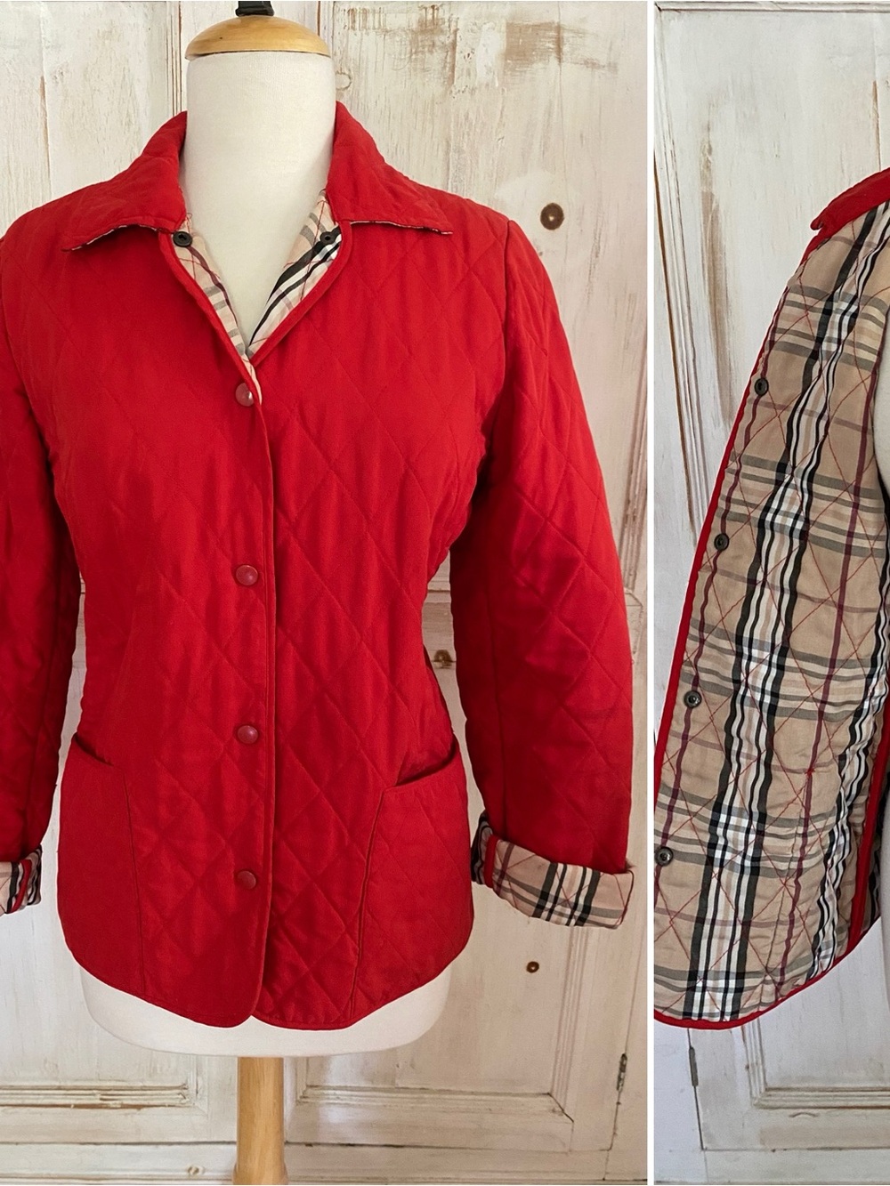 Vintage Shana K Quilted Jacket Plaid Lining Slim Fit